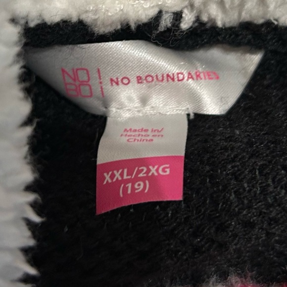 Christmas Sweater Hoodie Knit Sherpa Silver Lettering Pom Poms - Picture 10 of 14